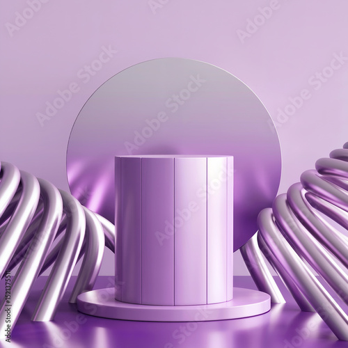 Elegant lilac podium with geometric shapes and abstract composition for product display