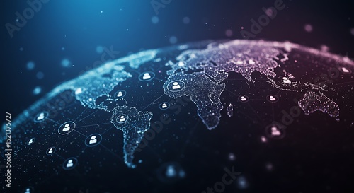 Global Network Connection Digital World Map with Interconnected People