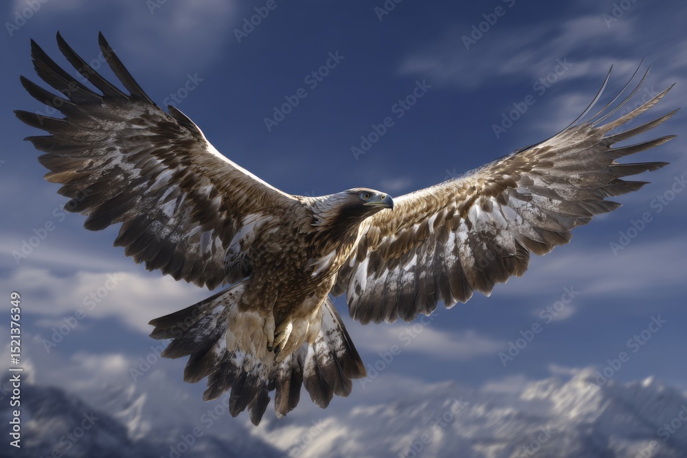 Obraz premium Golden Eagle Soaring in Blue Sky