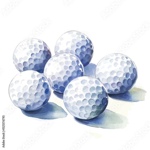 watercolor of Golf Balls, vector high quality, isolated on a white background.