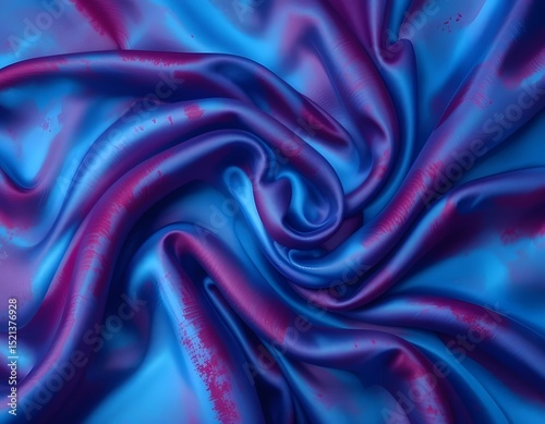 Close-up of lightweight blue and purple satin weave. It has a smooth shiny texture and elegant appearance.. 