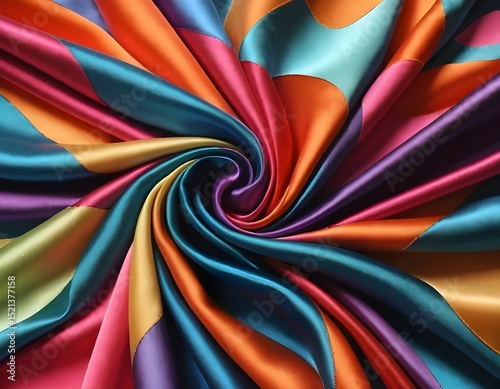 Close-up of lightweight colorful satin weave. It has a smooth shiny texture and elegant appearance.. 