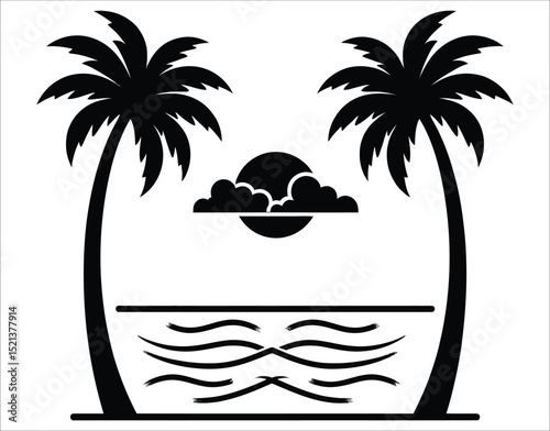 Tropical Sunset Silhouette with Palm Trees and Ocean