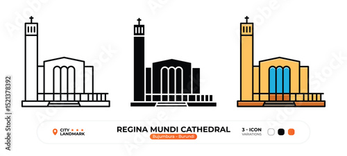 Regina Mundi Cathedral Line Icon. Bujumbura, Burundi, Landmark, Silhouette, Color Vector, Editable Stroke.