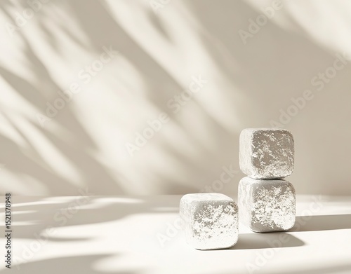 3D rendering of three white cubes on the right side, on an isolated background. The first cube is at the top left and bottom left of the screen. Each box has four sides, each with rounded corners. The
