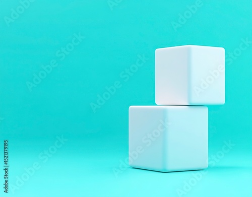 3D rendering of three white cubes on the right side, on an isolated background. The first cube is at the top left and bottom left of the screen. Each box has four sides, each with rounded corners. The