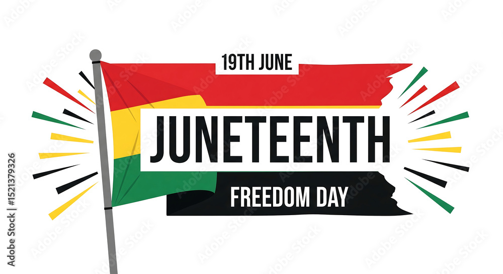 Fototapeta premium Juneteenth freedom day celebration flag vector illustration with bursting star design and text graphics