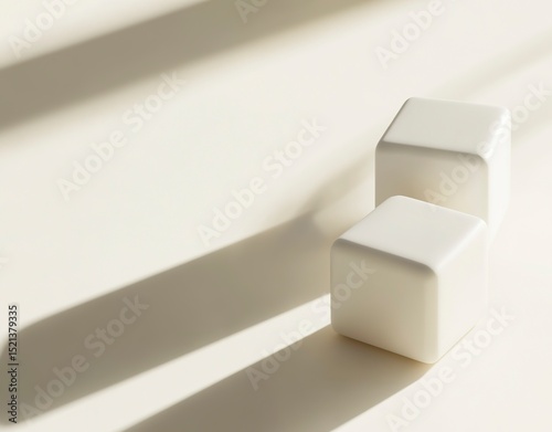 3D rendering of three white cubes on the right side, on an isolated background. The first cube is at the top left and bottom left of the screen. Each box has four sides, each with rounded corners. The