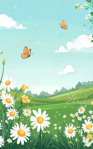 Beautiful Spring Meadow with Butterflies