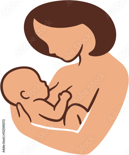 Mother breastfeeding baby in nurturing embrace with soft lines  