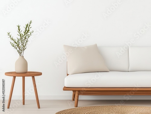 Japaneseinspired living room with tatami mat and neutral furniture, functional organic decor photo