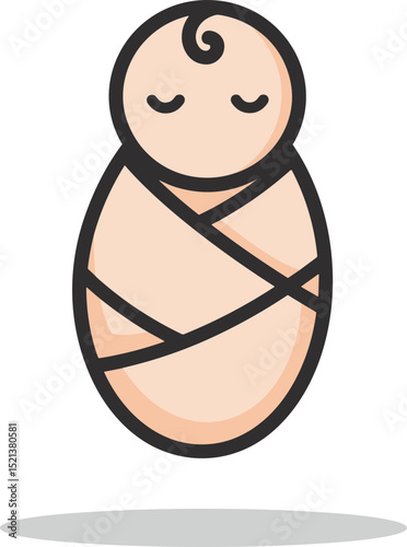 Simple illustration of a swaddled baby with closed eyes  