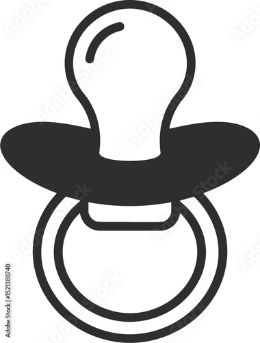Pacifier icon in simple black and white design for baby care  