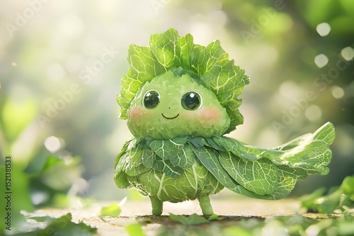 Cute Animated Character with Leafy Costume in Lush Green Environment