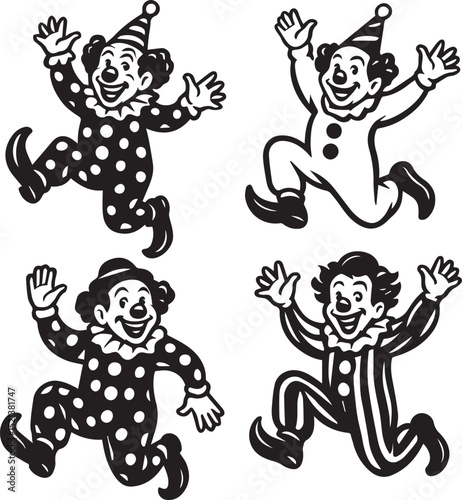 Jumping Circus Clowns Set collection bundle vector illustration