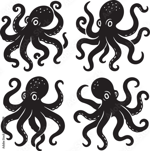 octopus in various dynamic poses Set collection bundle vector illustration