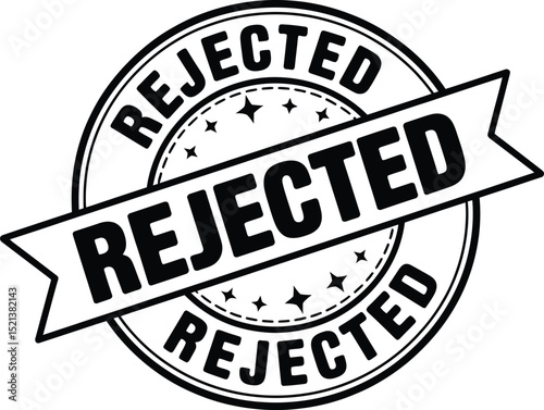 Black and White Rejected Stamp with Ribbon and Stars Illustrating Refusal or Denial