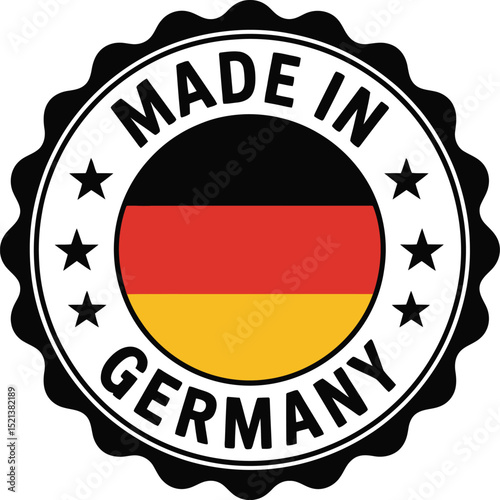 Black and White Made in Germany Seal with German Flag Colors Design