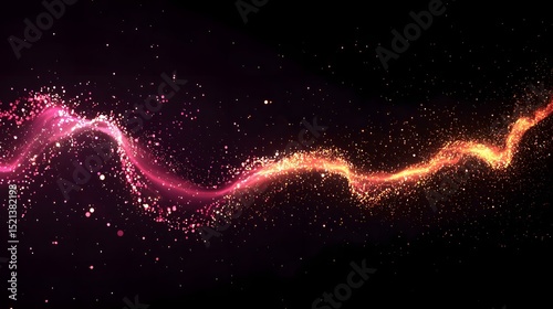 Abstract Colorful Wave of Light with Glitter Sparkles on Black Background