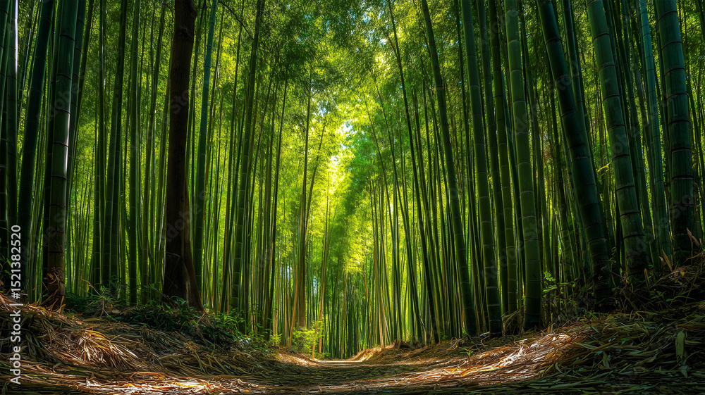 Fototapeta premium 光が差し込む竹林の幻想的な小道