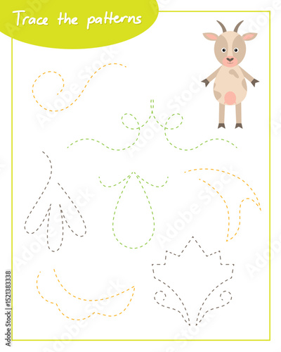 Trace the patterns with goat. Connect the lines. Hand Trainer. Recipe for children.
