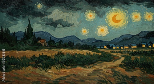 Starry Night Landscape Painting
