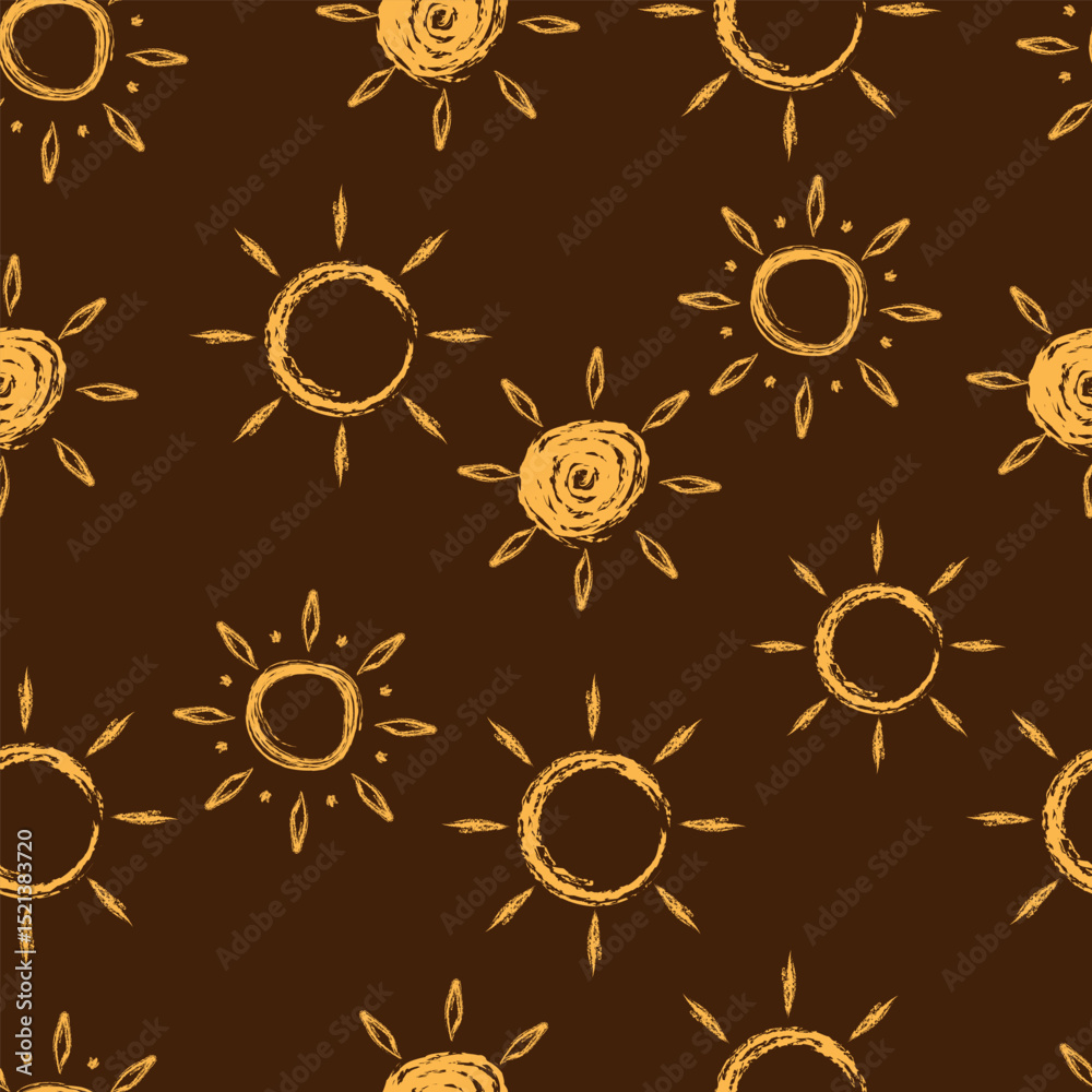 Naklejka premium seamless pattern with orange chalk doodle suns