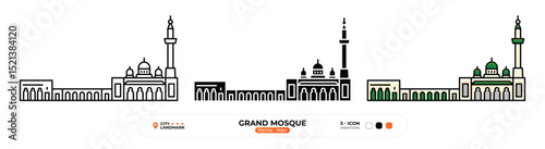 Grand Mosque Line Icon. Niamey, Niger, Landmark, Silhouette, Color Vector, Editable Stroke.