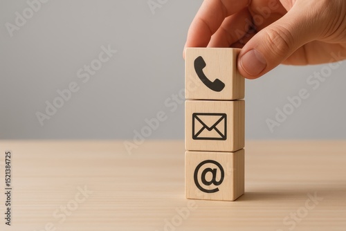 Contact us options phone email address wooden blocks