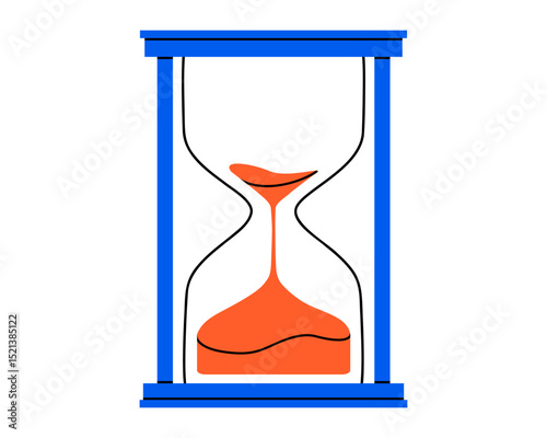 Hand drawn cute cartoon illustration of hourglass or sandglass running out of sand. Flat vector time measurement device doodle. Planning or time management icon. Event deadline or countdown. Isolated.