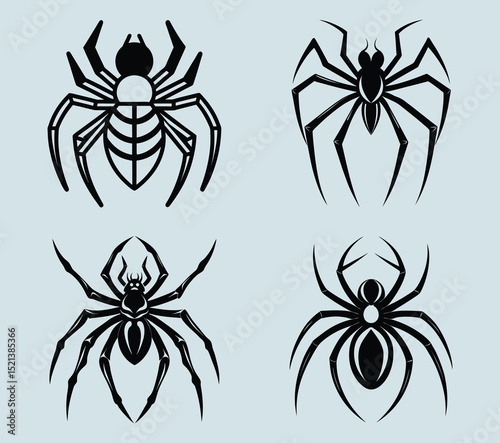 Spider silhouette icon, Spider vector set,  minimal spider vector, creepy insect design, black spider shape, simple bug illustration