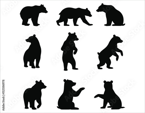 Standing and Walking Bear Silhouettes