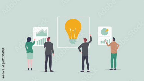 Wallpaper Mural People analyzing charts and an idea lightbulb in a meeting room setting for business strategy focus Torontodigital.ca