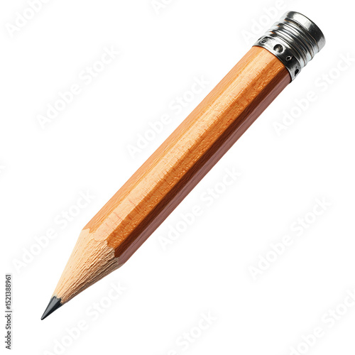 A close-up of a wooden pencil with a shiny metal ferrule, perfect for writing and drawing. Ideal for creative projects.