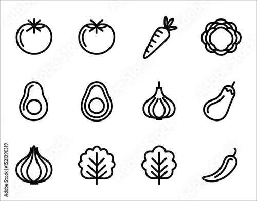 Flat Line Style Organic Veggie Icons