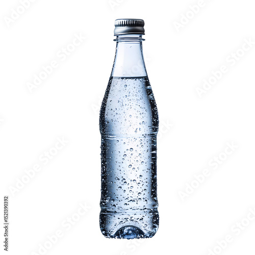 Refreshingly clear bottle of sparkling water, perfect for hydration and enjoying a fizzy drink on a hot day.