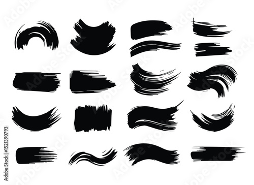 Vector collection of black brushstrokes simple white background
