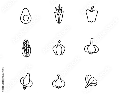 Vegan Lifestyle Icons – Black Outline