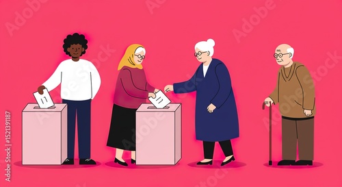 Voting Diverse People Casting Ballots