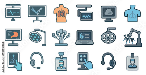 Medical technology and equipment icons for healthcare design