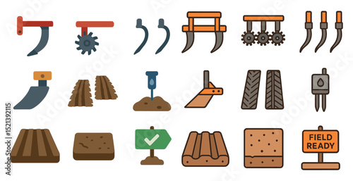 Agricultural tools and farming equipment icons for design and educational use