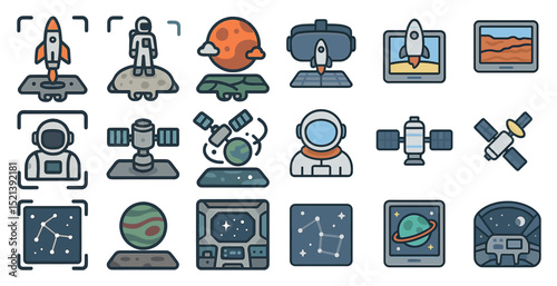 Space exploration icons for digital and print design projects