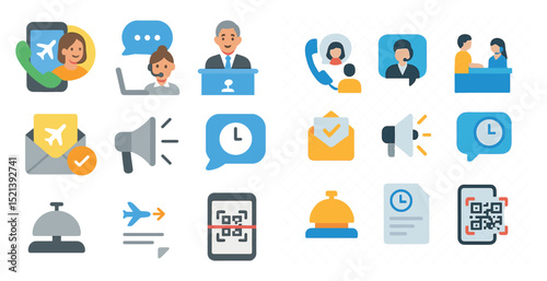 Communication and travel icons for digital and print media design