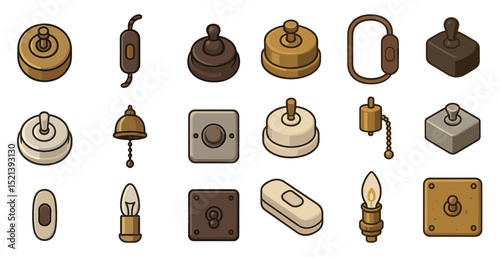 Vintage switches and bells collection for interior design concepts