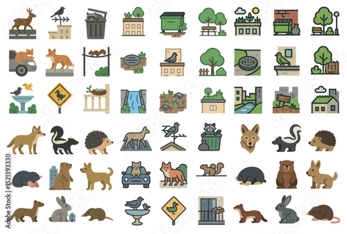 Urban wildlife and cityscape elements for creative design projects