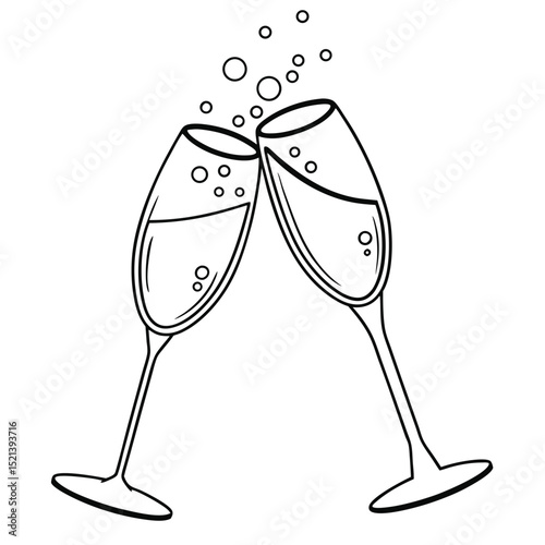 Clinking champagne glasses celebration outline black and white toasting festive occasion design