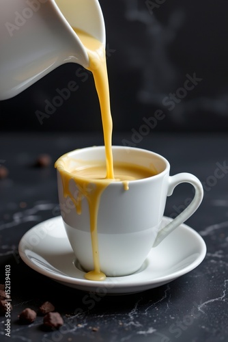 stream of liquid over a cup on dark surface
