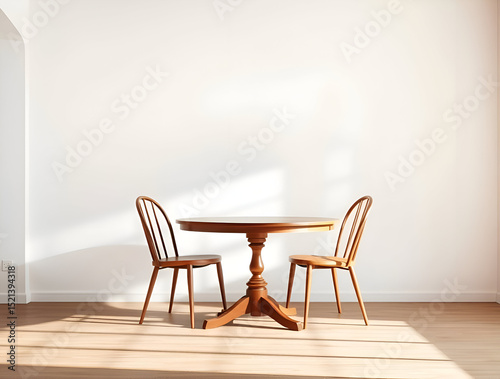 Elegant room interior design, interior design with wooden chairs and a small table, minimal interior design.
