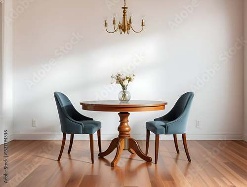 Elegant room interior design, interior design with wooden chairs and a small table, minimal interior design.