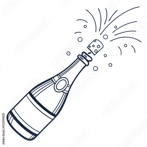 Elegant black and white champagne bottle popping and celebrating festive occasions with joy